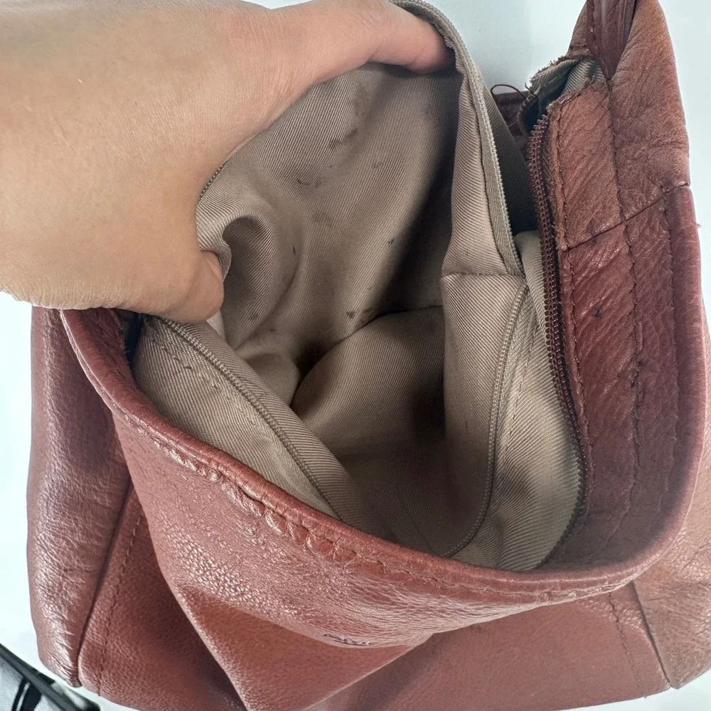 American Leather Co Austin Cognac Brown Pebbled Leather Hobo Shoulder Bag Zipper